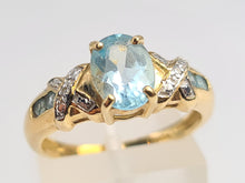 Load image into Gallery viewer, 5972:  Vintage: 9ct Gold Swiss Blue Topaz Diamonds Dress Ring- simply sparkling beauty
