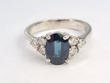 Load image into Gallery viewer, 0103: Vintage &amp; Rare: 18ct White Gold Teal Sapphire(1.85ct) Diamonds (0.5ct) Trefoil Set Ring
