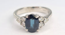 Load image into Gallery viewer, 0103: Vintage &amp; Rare: 18ct White Gold Teal Sapphire(1.85ct) Diamonds (0.5ct) Trefoil Set Ring
