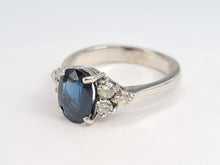 Load image into Gallery viewer, 0103: Vintage &amp; Rare: 18ct White Gold Teal Sapphire(1.85ct) Diamonds (0.5ct) Trefoil Set Ring
