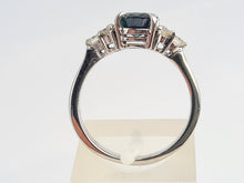 Load image into Gallery viewer, 0103: Vintage &amp; Rare: 18ct White Gold Teal Sapphire(1.85ct) Diamonds (0.5ct) Trefoil Set Ring
