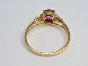 5988:  Vintage: 9ct Gold Round Cut Ruby Brilliant Cut Diamonds Dress Ring- classic combination and design