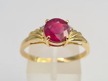 Load image into Gallery viewer, 5988:  Vintage: 9ct Gold Round Cut Ruby Brilliant Cut Diamonds Dress Ring- classic combination and design
