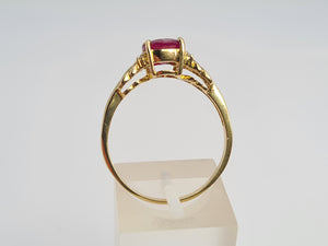 5988:  Vintage: 9ct Gold Round Cut Ruby Brilliant Cut Diamonds Dress Ring- classic combination and design