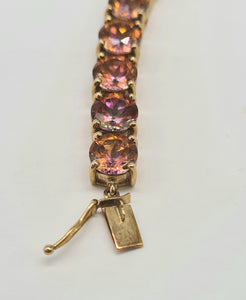 0146: Vintage: 9ct Gold 24 Mystic Topaz Statement Bracelet (19cm) - a festival of colours