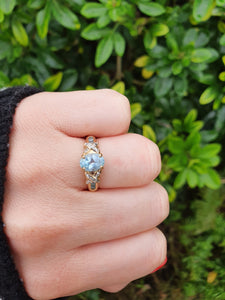 5972:  Vintage: 9ct Gold Swiss Blue Topaz Diamonds Dress Ring- simply sparkling beauty