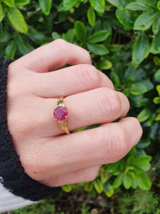 5988:  Vintage: 9ct Gold Round Cut Ruby Brilliant Cut Diamonds Dress Ring- classic combination and design