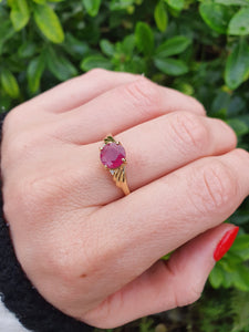 5988:  Vintage: 9ct Gold Round Cut Ruby Brilliant Cut Diamonds Dress Ring- classic combination and design