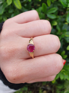 5988:  Vintage: 9ct Gold Round Cut Ruby Brilliant Cut Diamonds Dress Ring- classic combination and design