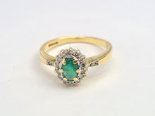 Load image into Gallery viewer, 7007:Vintage: 18ct Gold Oval Emerald 14 Brilliant Cut Diamonds Cluster Ring- lovely quality, hallmarked in London
