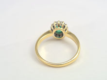 Load image into Gallery viewer, 7007:Vintage: 18ct Gold Oval Emerald 14 Brilliant Cut Diamonds Cluster Ring- lovely quality, hallmarked in London
