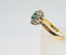 Load image into Gallery viewer, 7007:Vintage: 18ct Gold Oval Emerald 14 Brilliant Cut Diamonds Cluster Ring- lovely quality, hallmarked in London
