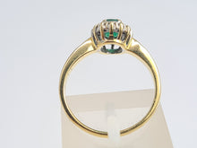 Load image into Gallery viewer, 7007:Vintage: 18ct Gold Oval Emerald 14 Brilliant Cut Diamonds Cluster Ring- lovely quality, hallmarked in London
