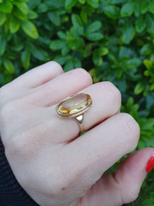 7018: Vintage:(1996) Large Oval Lemon Citrine Dress Ring- lovely cut and colours