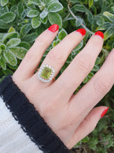 Load image into Gallery viewer, 7035:  Exceptional: 18ct Gold Emerald Cut Peridot (2.4ct) Round Brilliant Cut Diamonds (0.80ct) Cocktail Ring - Beuatiful
