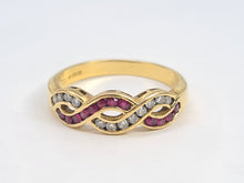 Load image into Gallery viewer, 7023:  Vintage: 18ct Gold Rubies Diamonds Dress Ring- From London 1990- exquisite design- nice weight- Hallmarked in 1990   CONDITION: Excellen
