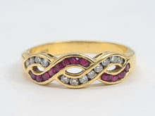 Load image into Gallery viewer, 7023:  Vintage: 18ct Gold Rubies Diamonds Dress Ring- From London 1990- exquisite design- nice weight- Hallmarked in 1990   CONDITION: Excellen
