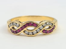 Load image into Gallery viewer, 7023:  Vintage: 18ct Gold Rubies Diamonds Dress Ring- From London 1990- exquisite design- nice weight- Hallmarked in 1990   CONDITION: Excellen
