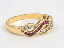 Load image into Gallery viewer, 7023:  Vintage: 18ct Gold Rubies Diamonds Dress Ring- From London 1990- exquisite design- nice weight- Hallmarked in 1990   CONDITION: Excellen
