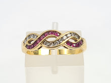 Load image into Gallery viewer, 7023:  Vintage: 18ct Gold Rubies Diamonds Dress Ring- From London 1990- exquisite design- nice weight- Hallmarked in 1990   CONDITION: Excellen
