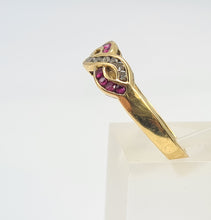 Load image into Gallery viewer, 7023:  Vintage: 18ct Gold Rubies Diamonds Dress Ring- From London 1990- exquisite design- nice weight- Hallmarked in 1990   CONDITION: Excellen
