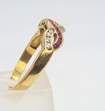 Load image into Gallery viewer, 7023:  Vintage: 18ct Gold Rubies Diamonds Dress Ring- From London 1990- exquisite design- nice weight- Hallmarked in 1990   CONDITION: Excellen
