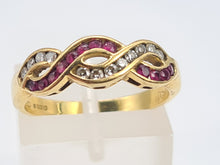 Load image into Gallery viewer, 7023:  Vintage: 18ct Gold Rubies Diamonds Dress Ring- From London 1990- exquisite design- nice weight- Hallmarked in 1990   CONDITION: Excellen
