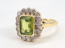 Load image into Gallery viewer, 7035:  Exceptional: 18ct Gold Emerald Cut Peridot (2.4ct) Round Brilliant Cut Diamonds (0.80ct) Cocktail Ring - Beuatiful
