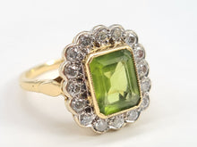 Load image into Gallery viewer, 7035:  Exceptional: 18ct Gold Emerald Cut Peridot (2.4ct) Round Brilliant Cut Diamonds (0.80ct) Cocktail Ring - Beuatiful
