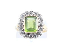 Load image into Gallery viewer, 7035:  Exceptional: 18ct Gold Emerald Cut Peridot (2.4ct) Round Brilliant Cut Diamonds (0.80ct) Cocktail Ring - Beuatiful
