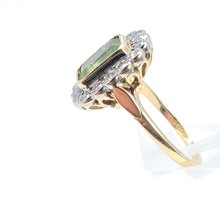 Load image into Gallery viewer, 7035:  Exceptional: 18ct Gold Emerald Cut Peridot (2.4ct) Round Brilliant Cut Diamonds (0.80ct) Cocktail Ring - Beuatiful
