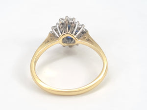 7039:  Vintage: 18ct Gold Blue Sapphires 17 Diamonds Geometric Set Clutter Ring- lovely symmetry