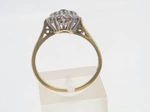 7039:  Vintage: 18ct Gold Blue Sapphires 17 Diamonds Geometric Set Clutter Ring- lovely symmetry