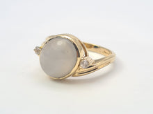 Load image into Gallery viewer, 7060: Vintage: 9ct Gold Large White Moonstone Sapphire Accents Cocktail Ring- lovely colours
