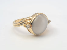 Load image into Gallery viewer, 7060: Vintage: 9ct Gold Large White Moonstone Sapphire Accents Cocktail Ring- lovely colours
