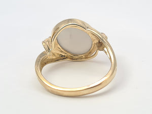 7060: Vintage: 9ct Gold Large White Moonstone Sapphire Accents Cocktail Ring- lovely colours