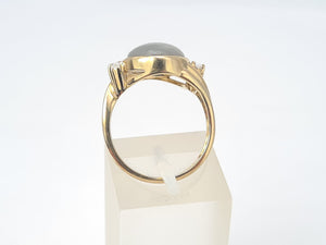 7060: Vintage: 9ct Gold Large White Moonstone Sapphire Accents Cocktail Ring- lovely colours