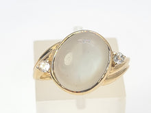 Load image into Gallery viewer, 7060: Vintage: 9ct Gold Large White Moonstone Sapphire Accents Cocktail Ring- lovely colours
