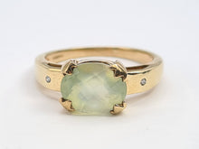 Load image into Gallery viewer, 7108:  Vintage: 9ct Gold Mint Green Fluorite Diamonds Dress Ring- nice weight, lovely hues
