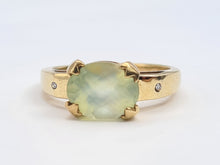 Load image into Gallery viewer, 7108:  Vintage: 9ct Gold Mint Green Fluorite Diamonds Dress Ring- nice weight, lovely hues
