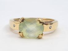 Load image into Gallery viewer, 7108:  Vintage: 9ct Gold Mint Green Fluorite Diamonds Dress Ring- nice weight, lovely hues
