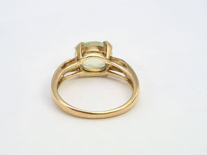 7108:  Vintage: 9ct Gold Mint Green Fluorite Diamonds Dress Ring- nice weight, lovely hues