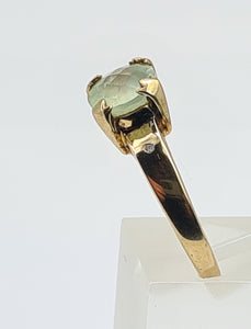 7108:  Vintage: 9ct Gold Mint Green Fluorite Diamonds Dress Ring- nice weight, lovely hues