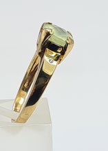 Load image into Gallery viewer, 7108:  Vintage: 9ct Gold Mint Green Fluorite Diamonds Dress Ring- nice weight, lovely hues
