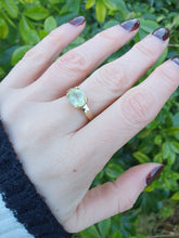 Load image into Gallery viewer, 7108:  Vintage: 9ct Gold Mint Green Fluorite Diamonds Dress Ring- nice weight, lovely hues
