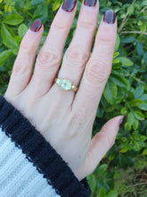 Load image into Gallery viewer, 7108:  Vintage: 9ct Gold Mint Green Fluorite Diamonds Dress Ring- nice weight, lovely hues
