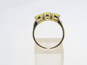 7127:Vintage & Rare: 10ct Gold Yellow Tourmalines Diamonds Dress Ring-crisp, clean and sparkling.