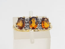 Load image into Gallery viewer, 7128: Antique/Vintage: 18ct Gold Vibrant Orange Citrines Diamonds Ring- superb quality.
