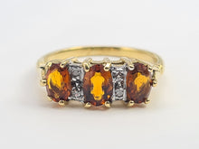 Load image into Gallery viewer, 7128: Antique/Vintage: 18ct Gold Vibrant Orange Citrines Diamonds Ring- superb quality.
