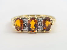 Load image into Gallery viewer, 7128: Antique/Vintage: 18ct Gold Vibrant Orange Citrines Diamonds Ring- superb quality.
